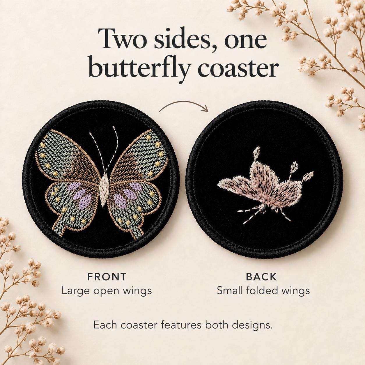 Embroidered Butterfly Car Coasters - Set of 2 - image 4