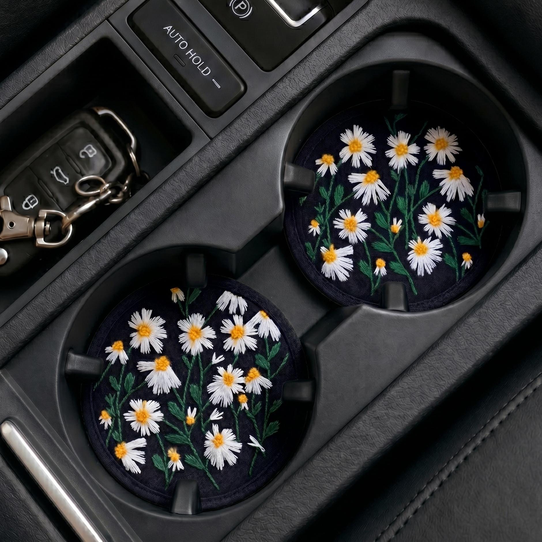 Embroidered Daisy Car Coasters - Set of 2 - image 2
