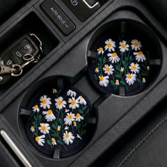Embroidered Daisy Car Coasters - Set of 2 - image 2