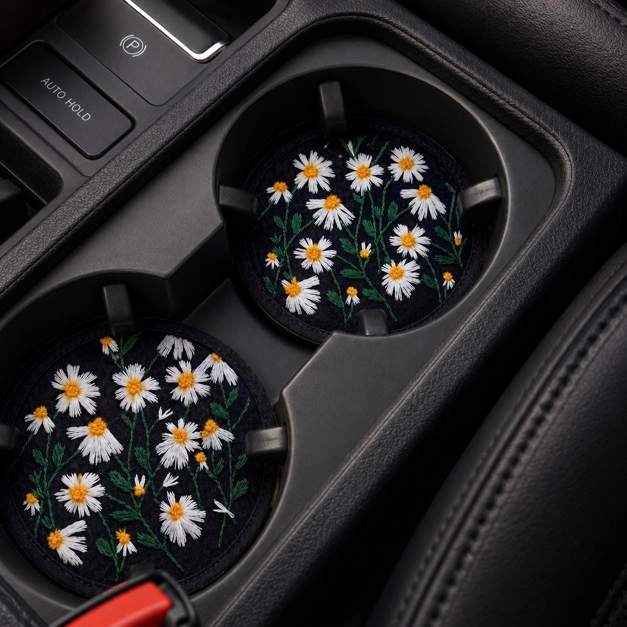 Embroidered Daisy Car Coasters - Set of 2 - image 3