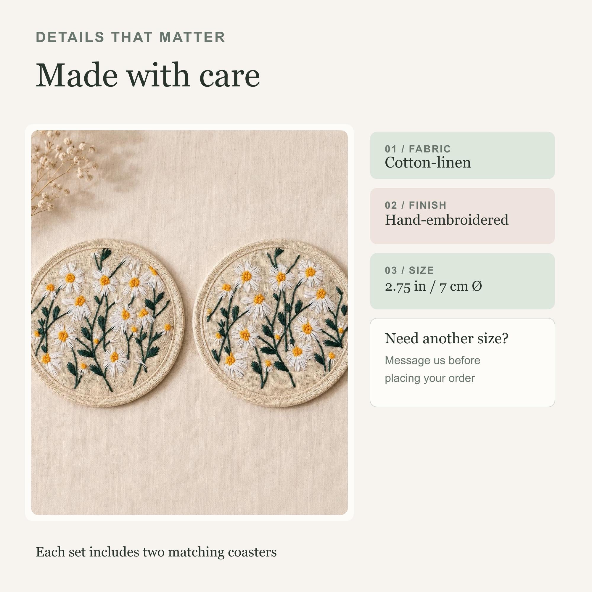 Embroidered Daisy Car Coasters - Set of 2 - image 7