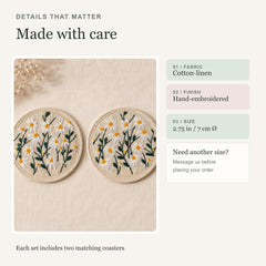 Embroidered Daisy Car Coasters - Set of 2 - image 7