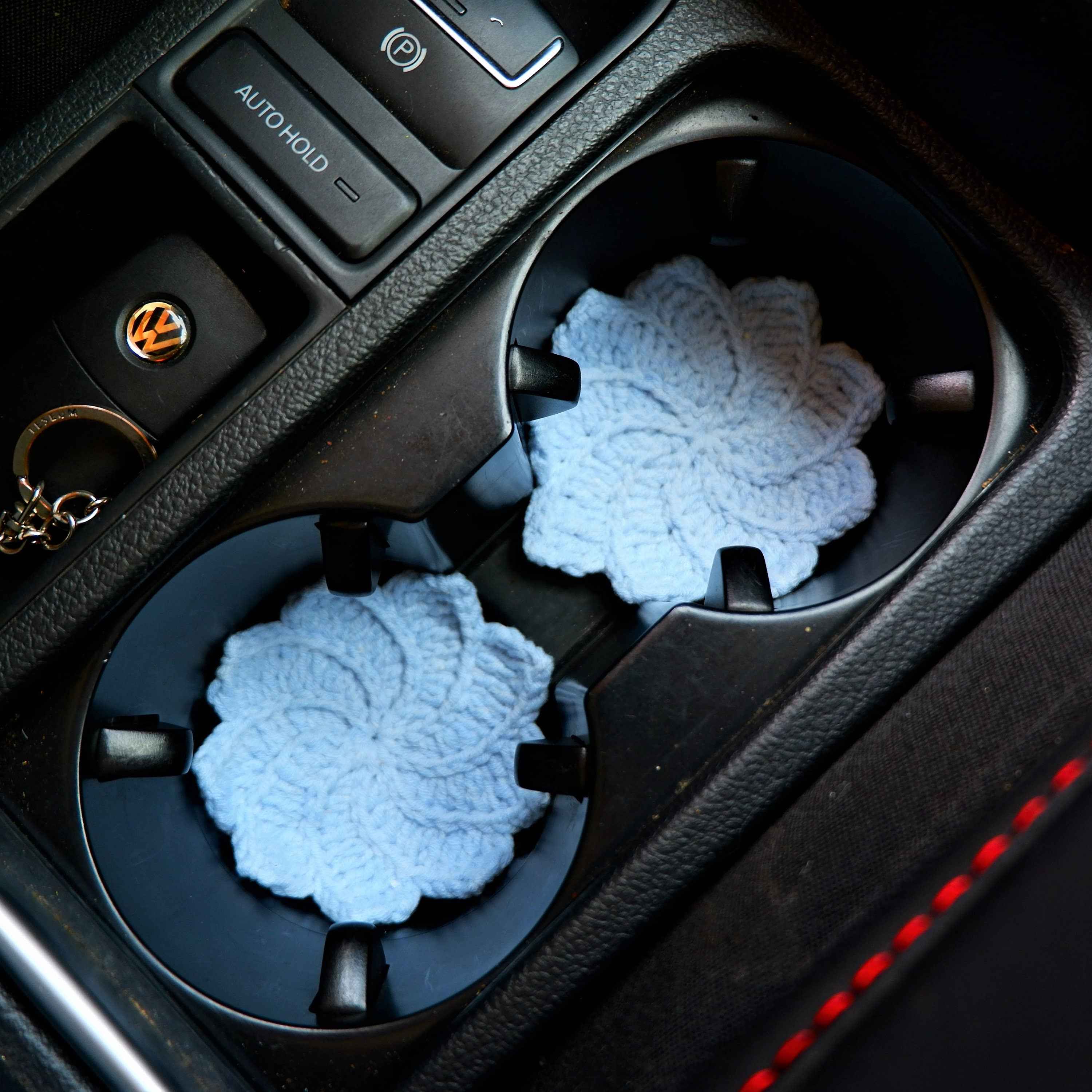 Set of 2 Crochet Maple Leaves Car Drink Coasters