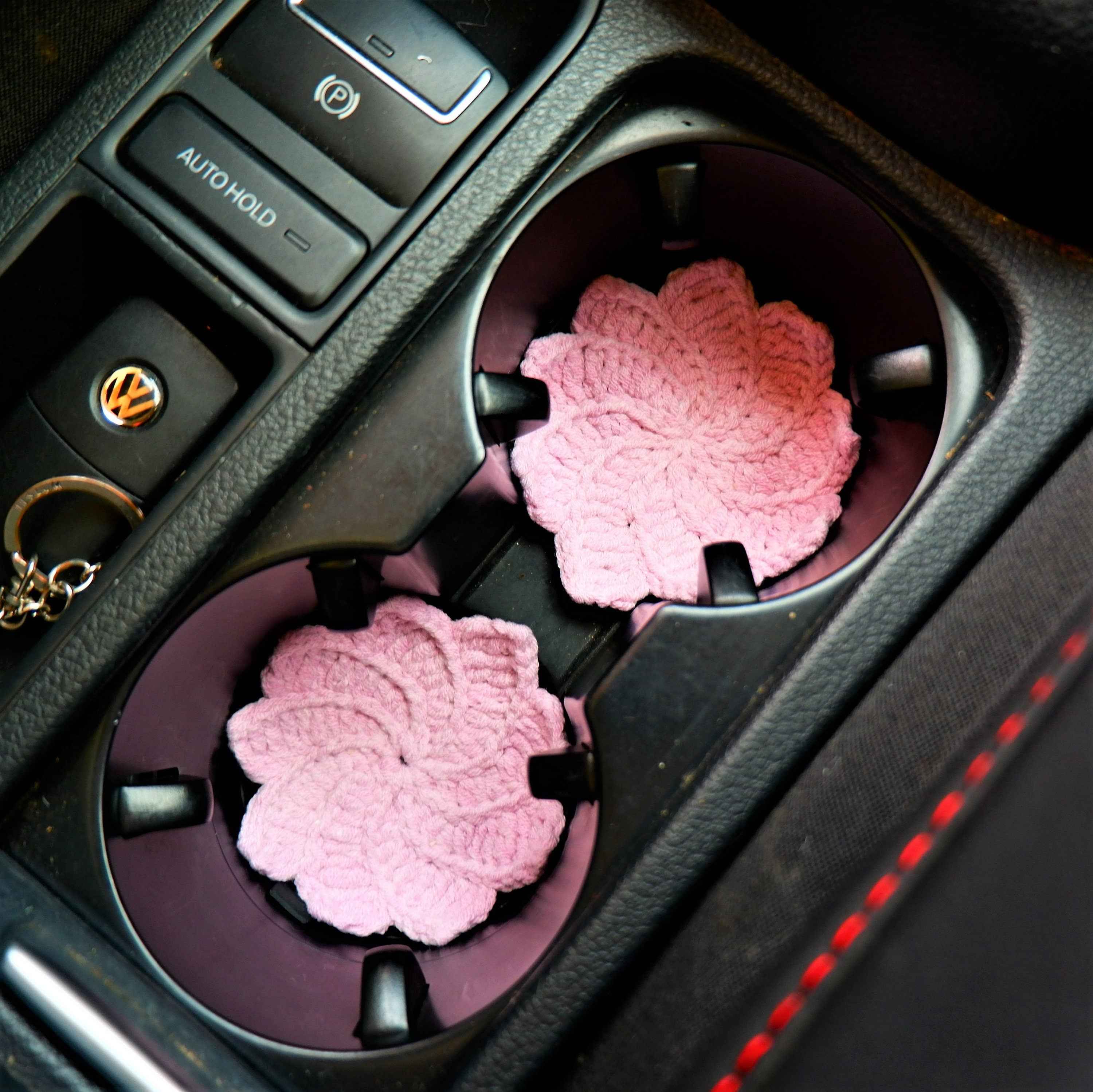 Set of 2 Crochet Maple Leaves Car Drink Coasters