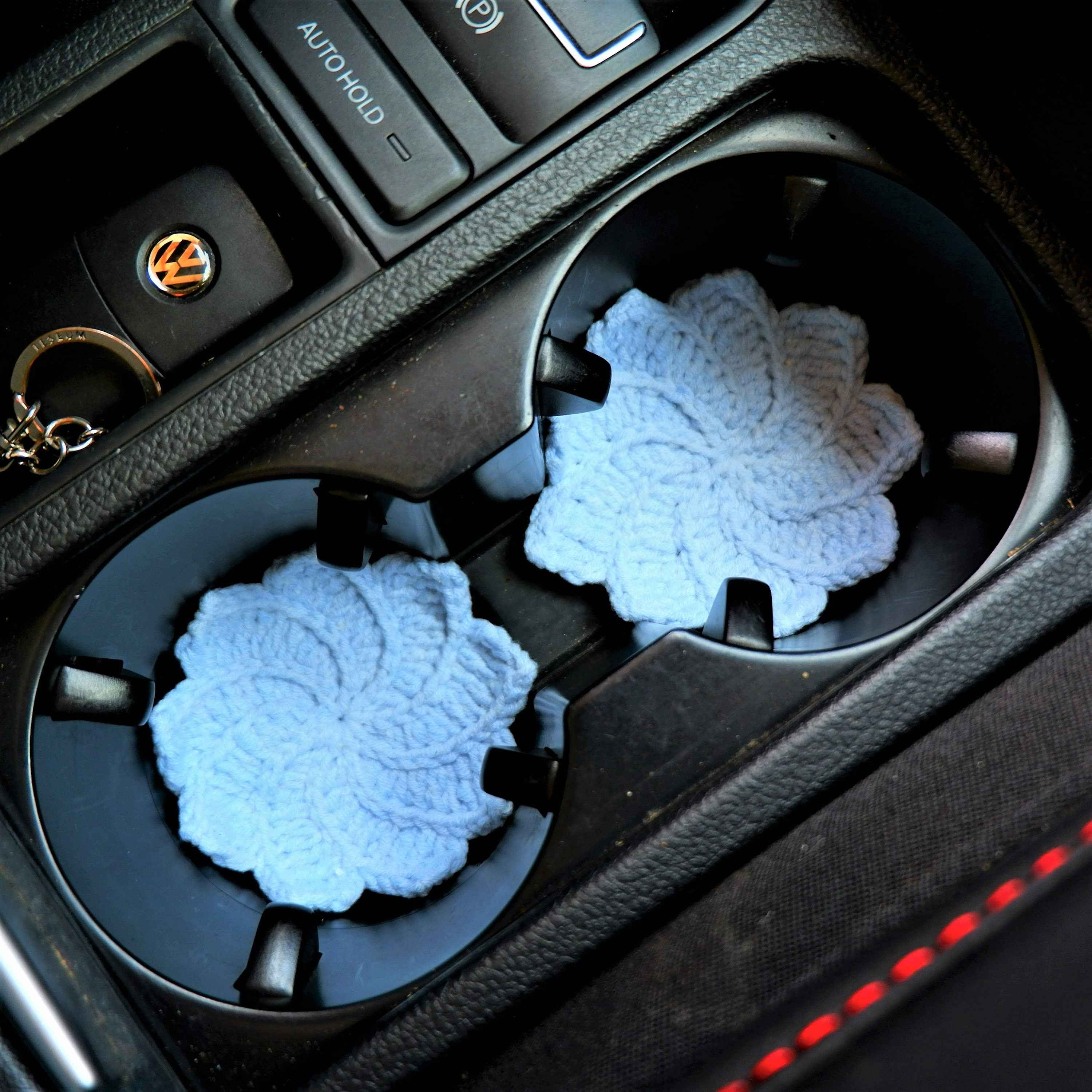 Set of 2 Crochet Maple Leaves Car Drink Coasters