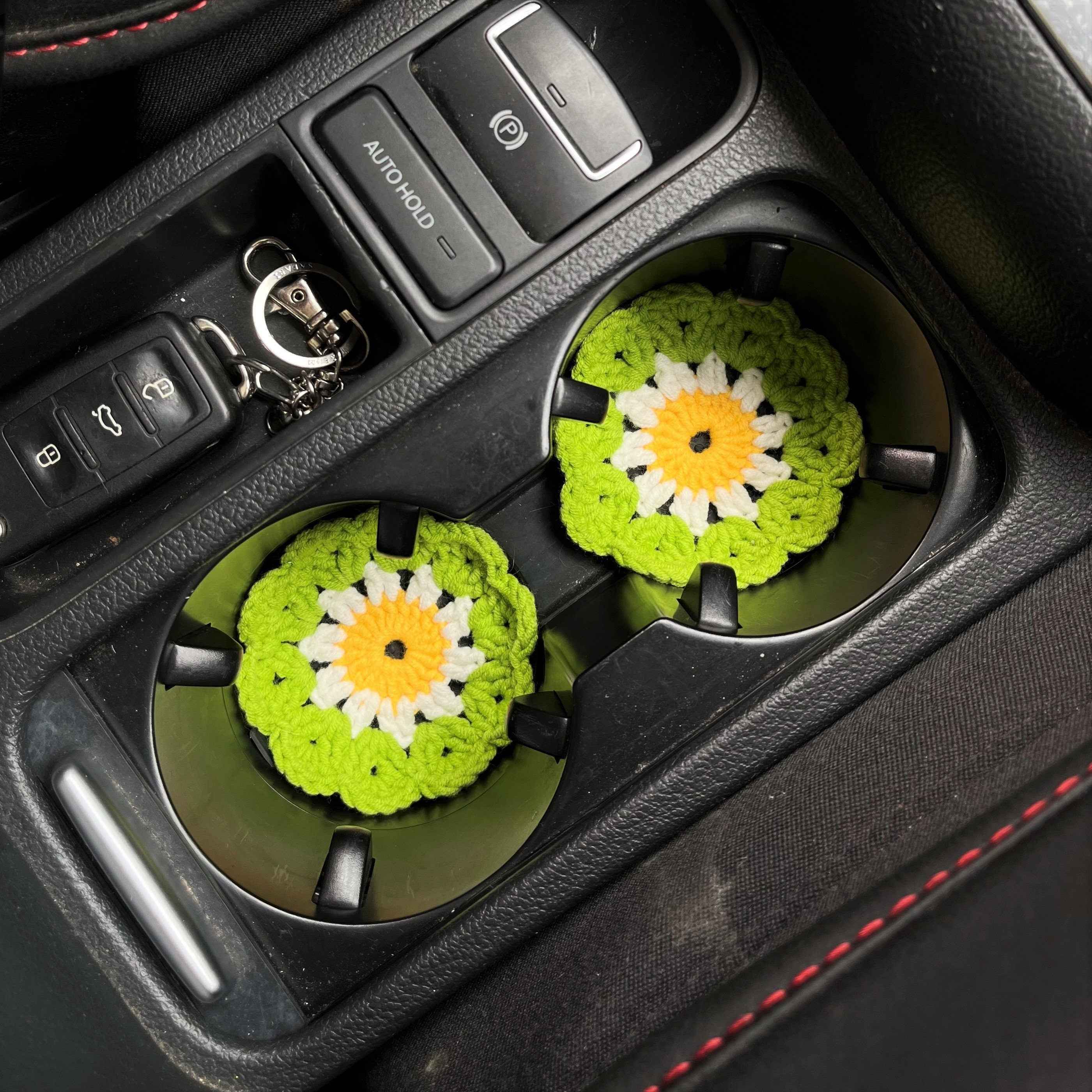 Set of 2 African Flower Square Car Drink Coasters