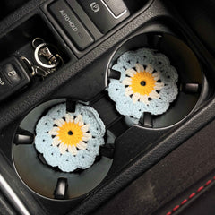 Set of 2 African Flower Square Car Drink Coasters