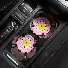 Set of 2 African Flower Square Car Drink Coasters