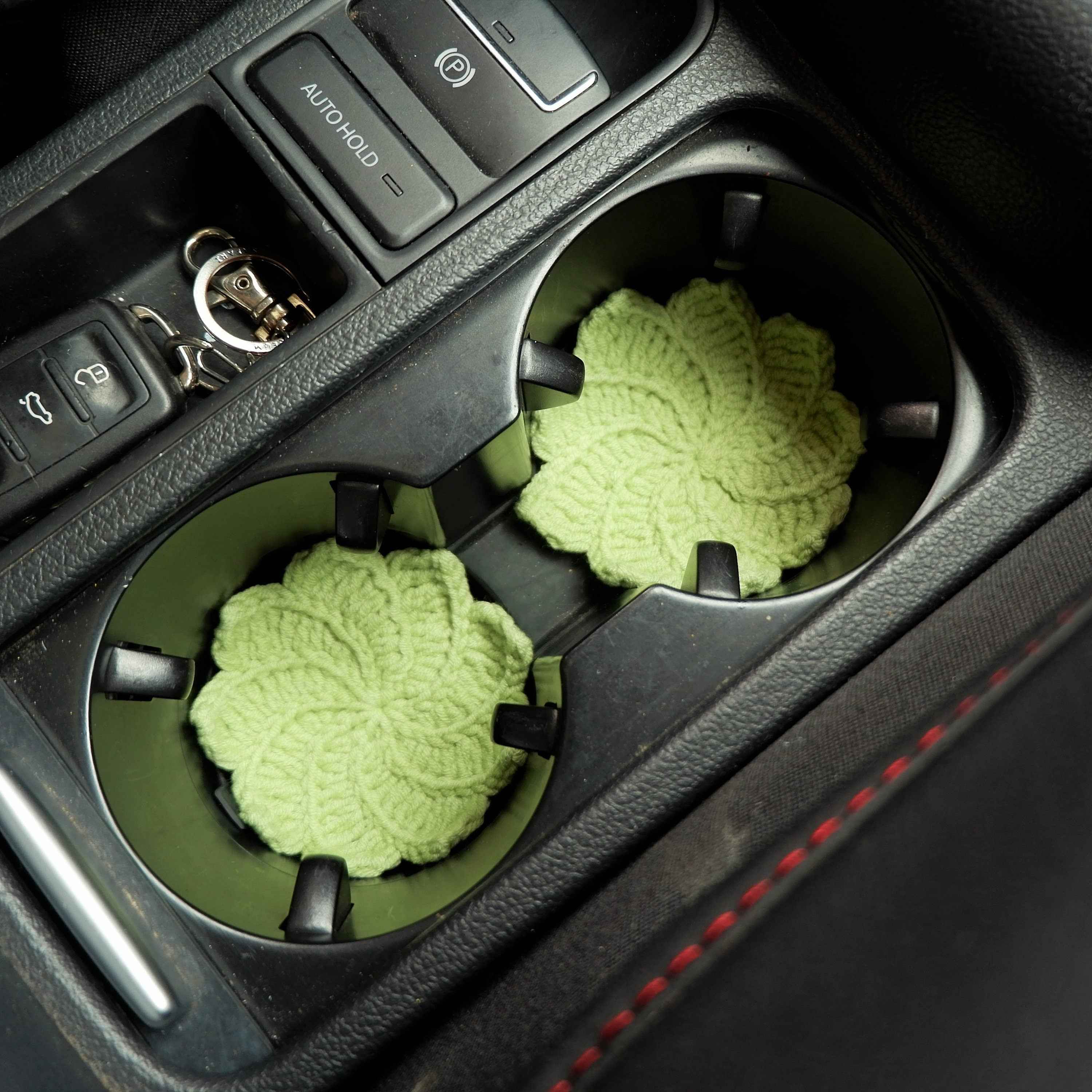 Set of 2 Crochet Maple Leaves Car Drink Coasters