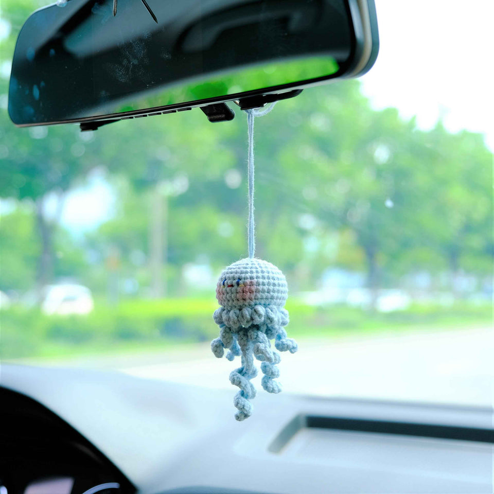 Pastel handmade jellyfish hanging accessory for rearview mirror decoration