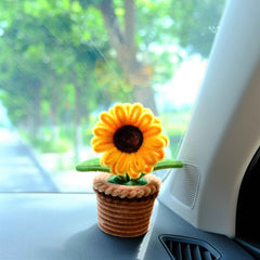 Chenille Sunflower Car Accessory, Bobblehead Sunflower Car Plant Dashboard Decor, Cute Car Accessory Interior, Boho Car Accessory for Women