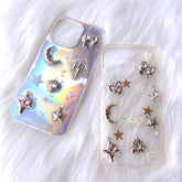 Bling Moon & Stars 3D Phone Case, Resin Phone Case, Glitter iPhone Case, Cute Phone Case for iPhone 12/13/14/15 Pro Max, OnePlus, Galaxy