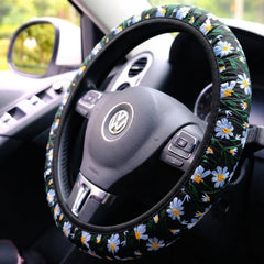 Hippie Flower Embroidery Steering Wheel Cover