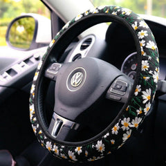 Hippie Flower Embroidery Steering Wheel Cover