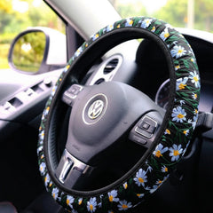 Hippie Flower Embroidery Steering Wheel Cover