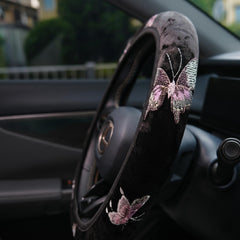 Velvet Butterfly Embroidery Steering Wheel Cover