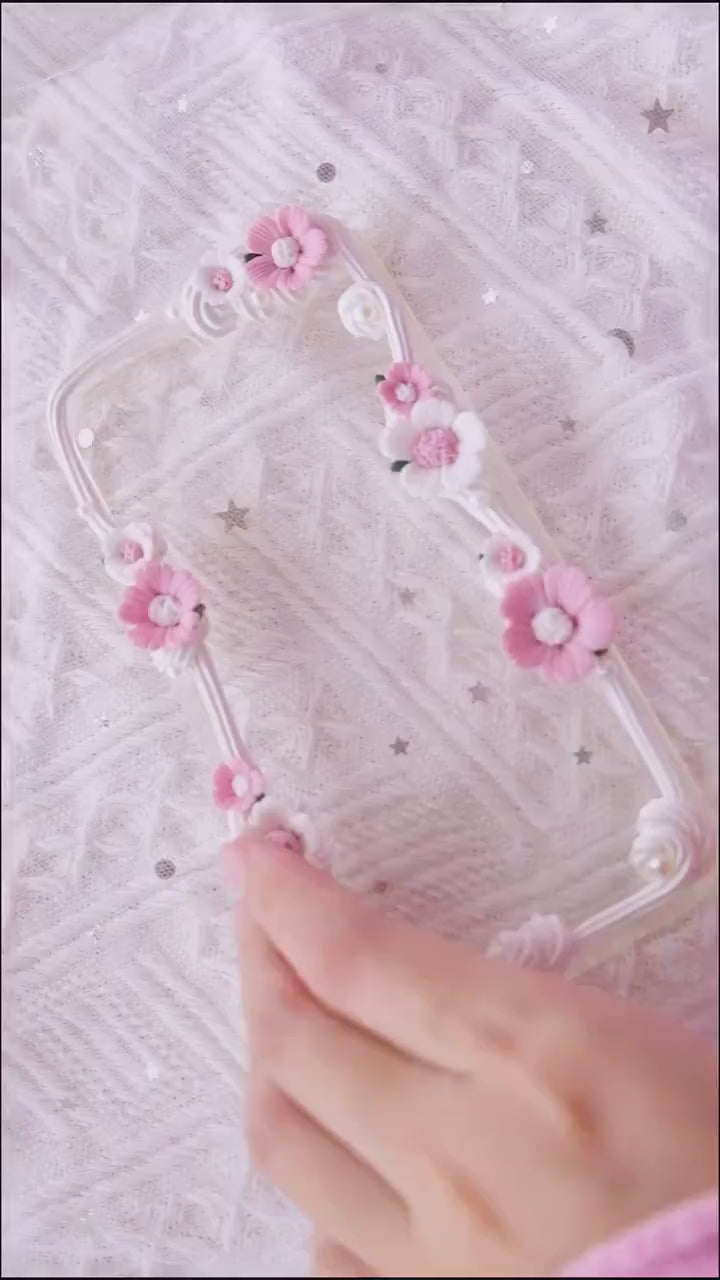 Decoden Phone Case, Cherry Blossom Flower Phone Case, Cute 3D Phone Case, Boho Phone Case for iPhone 13/14/15 Pro Max, Galaxy, Custom Gift