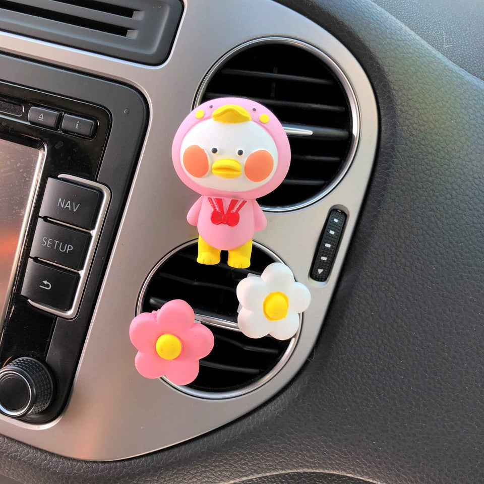 Plaster duck and flowers car vent clip air freshener in pink and yellow styles