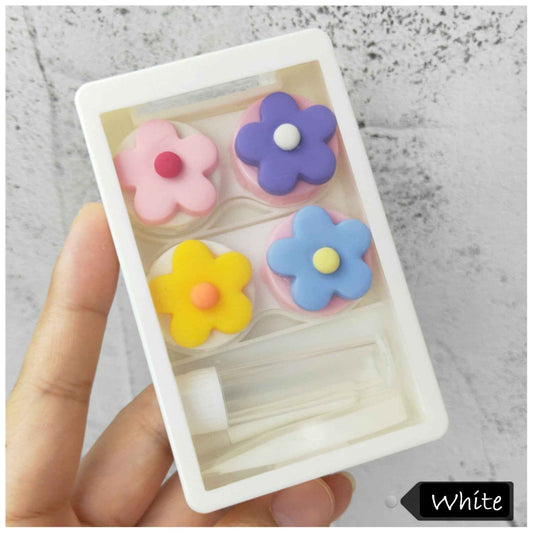 Blue daisy contact lens case set of 2 with compact storage