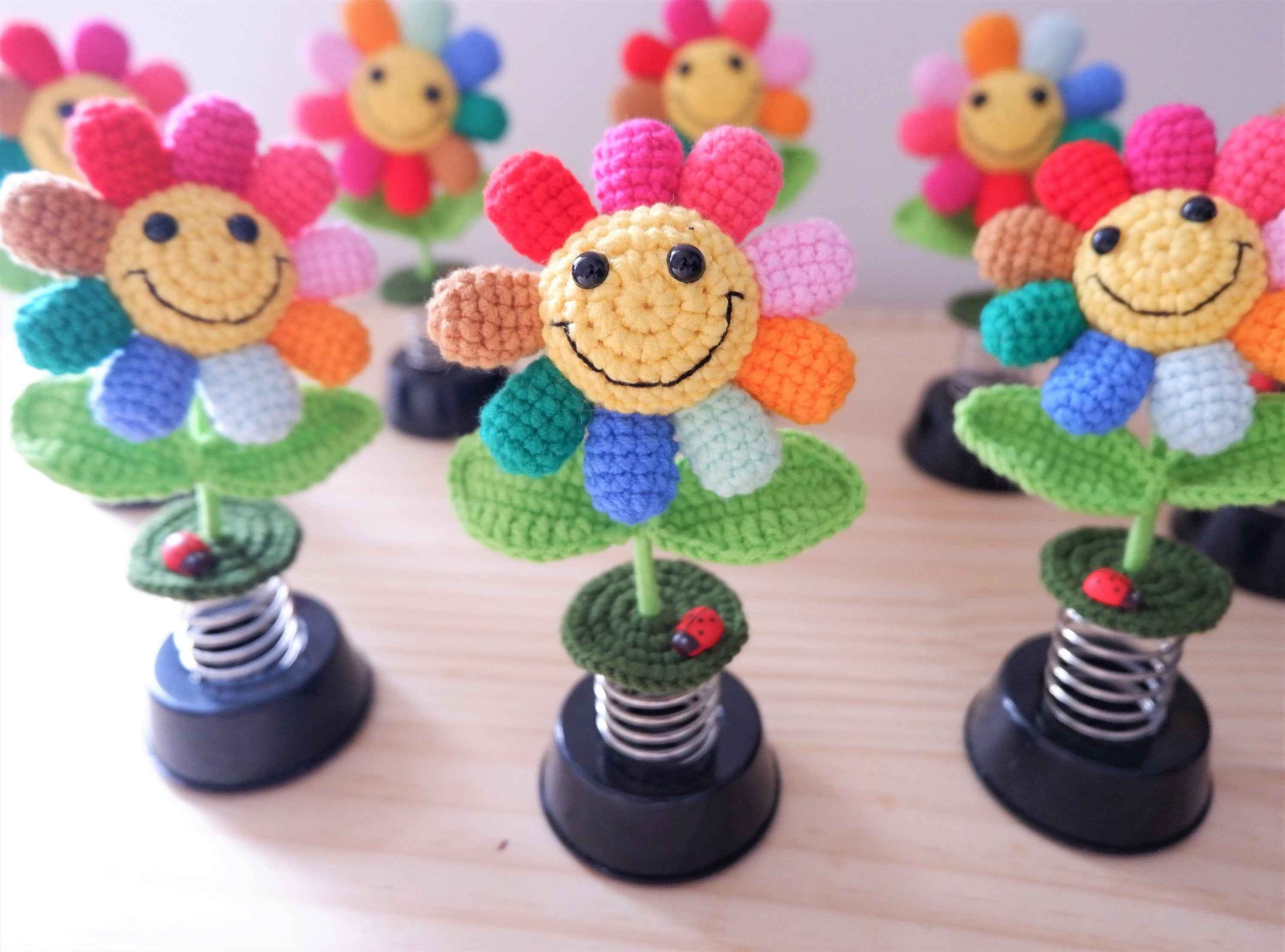 Crochet Car Dashboard Decor- Rainbow Sunflowers