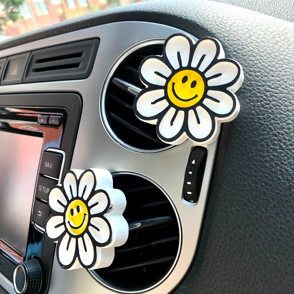Daisy and smiley car air freshener clips for happy daily drives