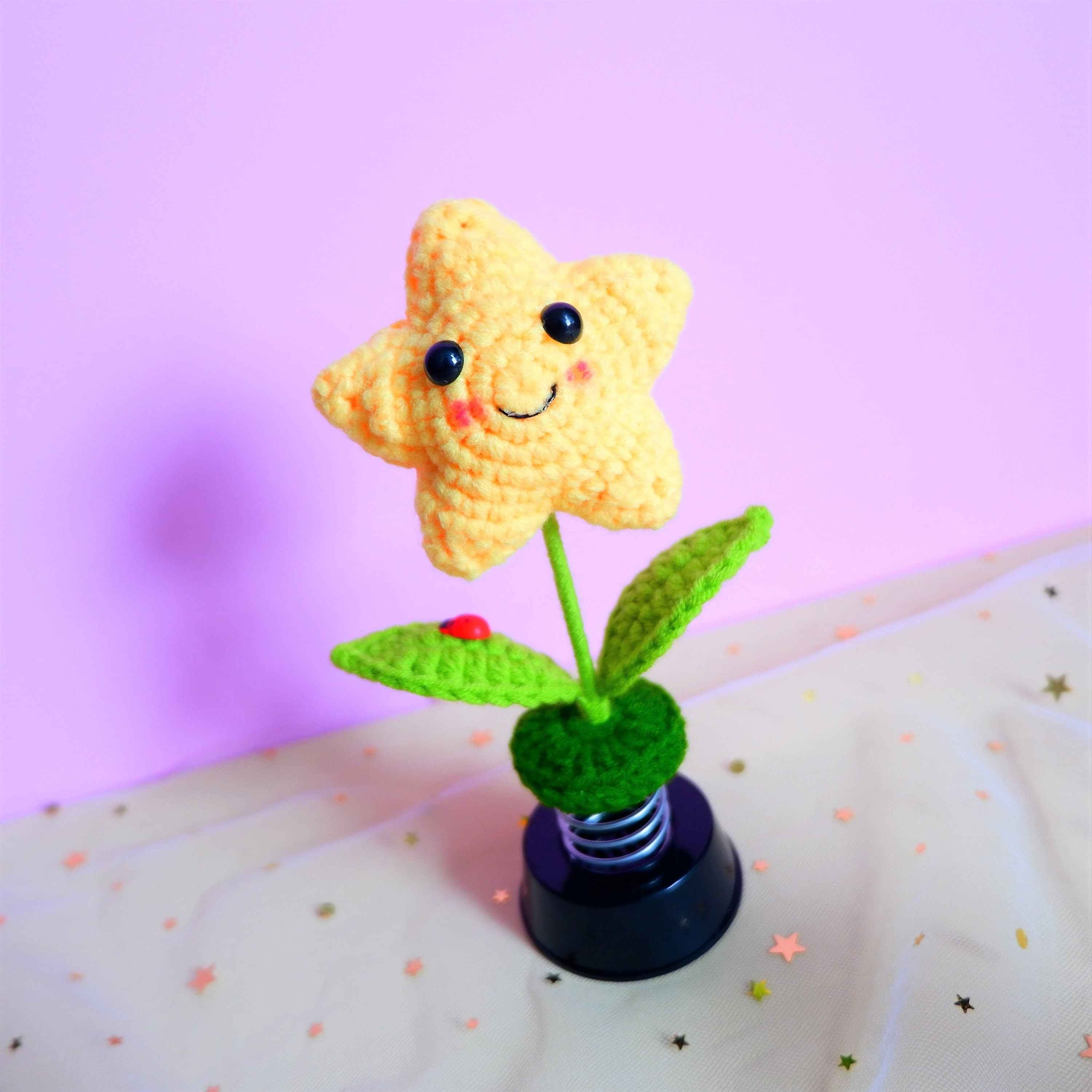 Crochet Bobblehead Car Dashboard Decor- Smiley Sun/Star