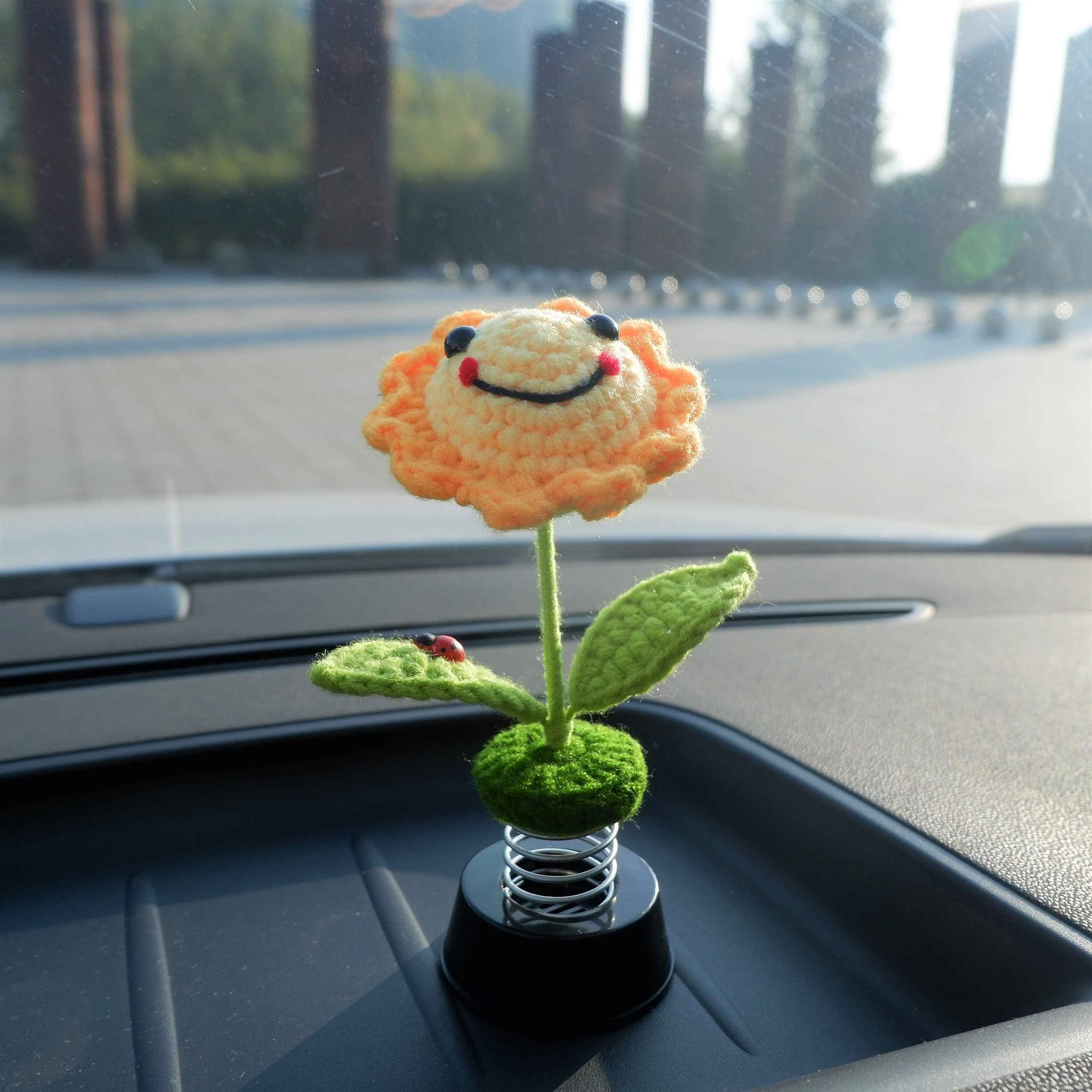 Crochet Bobblehead Car Dashboard Decor- Smiley Sun/Star