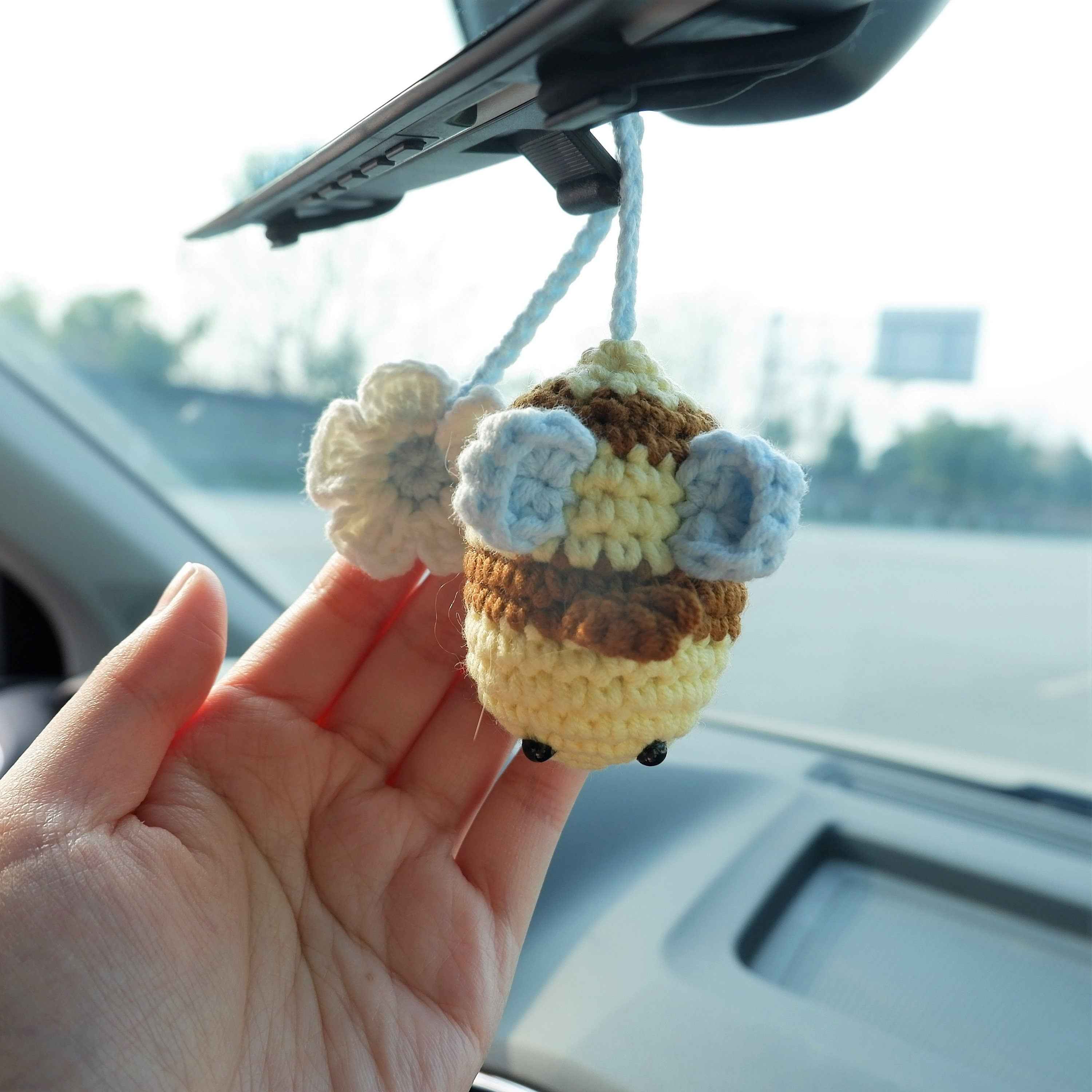 Car Mirror Hanging Accessory- Crochet Bee & Daisy