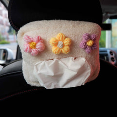 Crochet Fluffy Flower Car Tissue Box