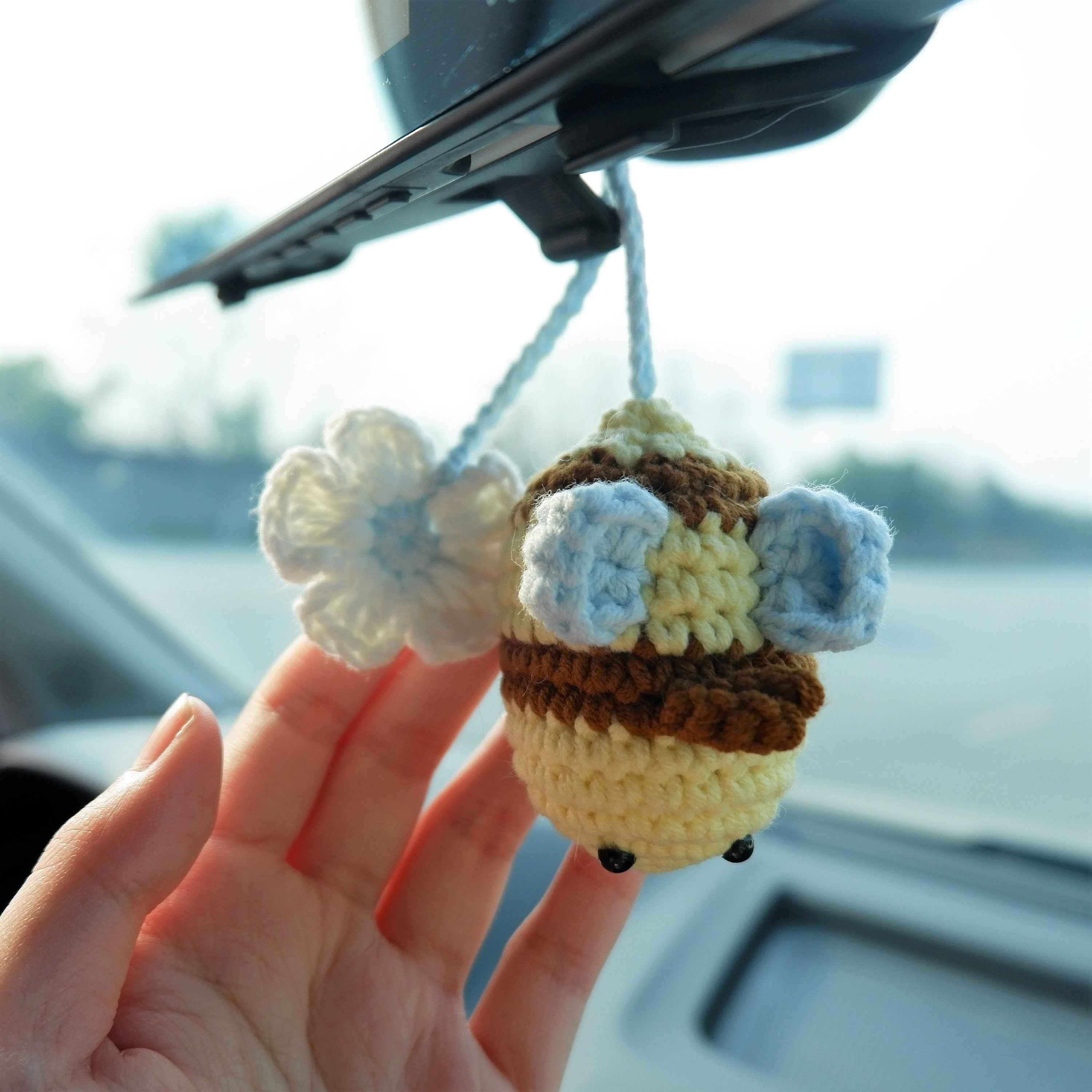 Car Mirror Hanging Accessory- Crochet Bee & Daisy