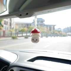 Car Mirror Hanging Accessory- Milk Bottle Smiley Mushroom