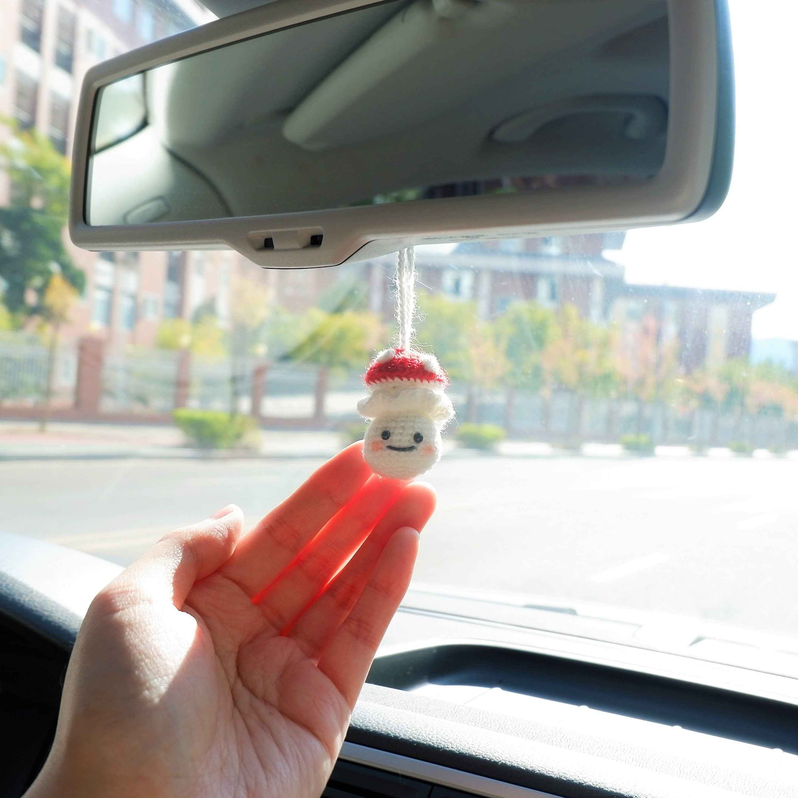 Car Mirror Hanging Accessory- Milk Bottle Smiley Mushroom