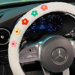 Flower Steering Wheel Cover- White