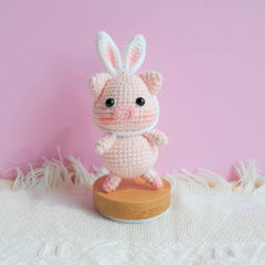 Crochet Car Dashboard Decor- Piggy with Bunny Ears