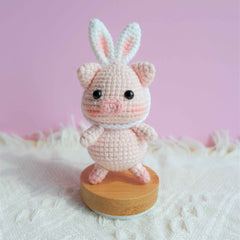 Crochet Car Dashboard Decor- Piggy with Bunny Ears