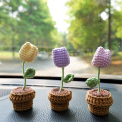 3pcs/2Pcs Croxhet Car Accessories- Mini Potted Tulip