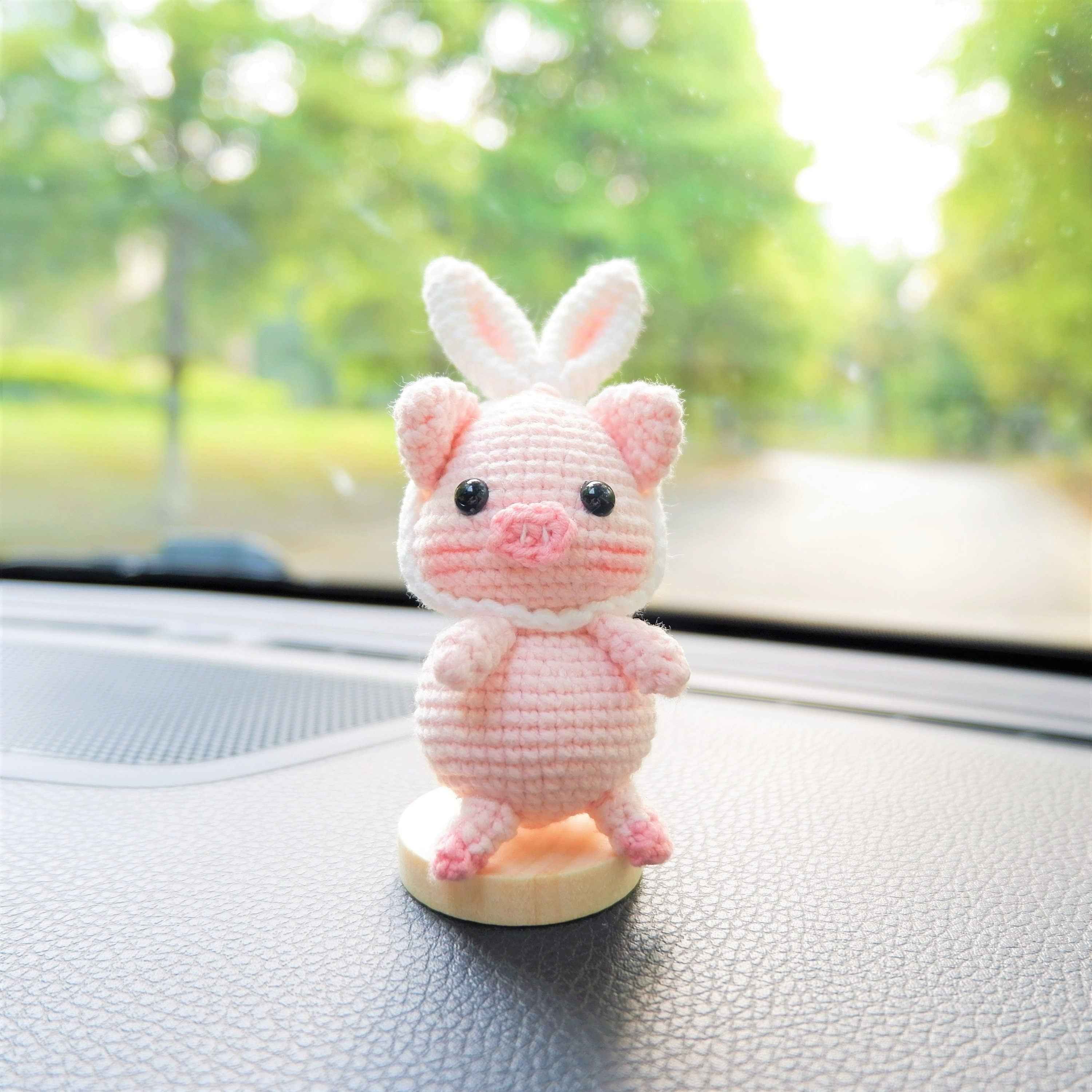 Crochet Car Dashboard Decor- Piggy with Bunny Ears