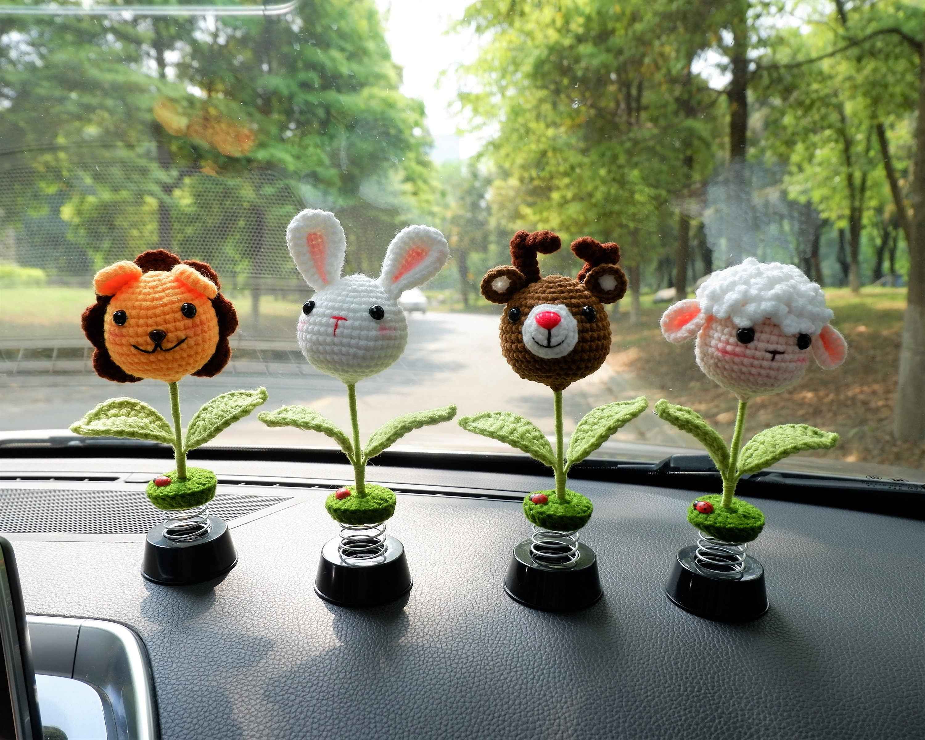 Crochet Bobblehead Car Dashboard Decor- Lion/Bunny/Deer/Sheep