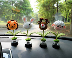 Crochet Bobblehead Car Dashboard Decor- Lion/Bunny/Deer/Sheep
