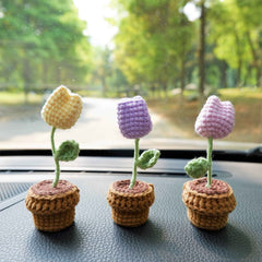 3pcs/2Pcs Croxhet Car Accessories- Mini Potted Tulip