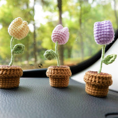 3pcs/2Pcs Croxhet Car Accessories- Mini Potted Tulip