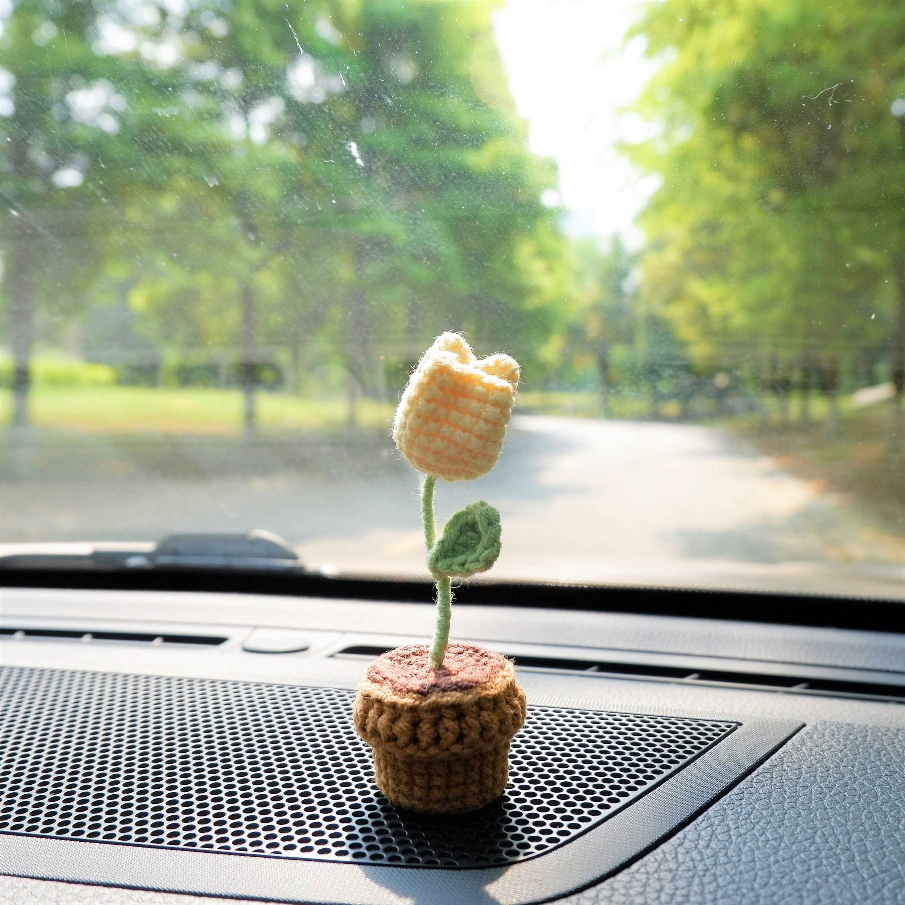 3pcs/2Pcs Croxhet Car Accessories- Mini Potted Tulip
