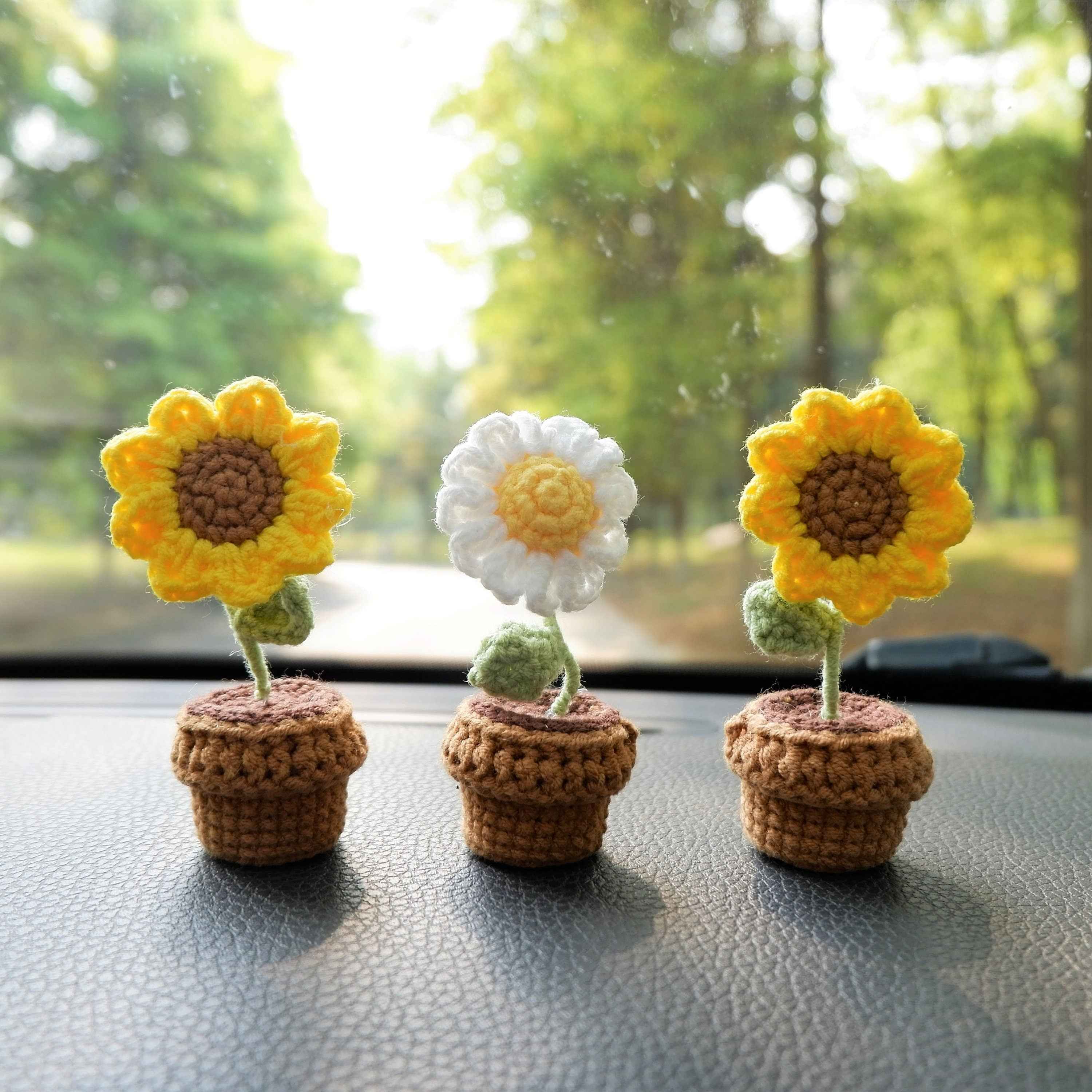 3pcs/2Pcs Mini Car Accessories- Mini Potted Sunflower/Daisy