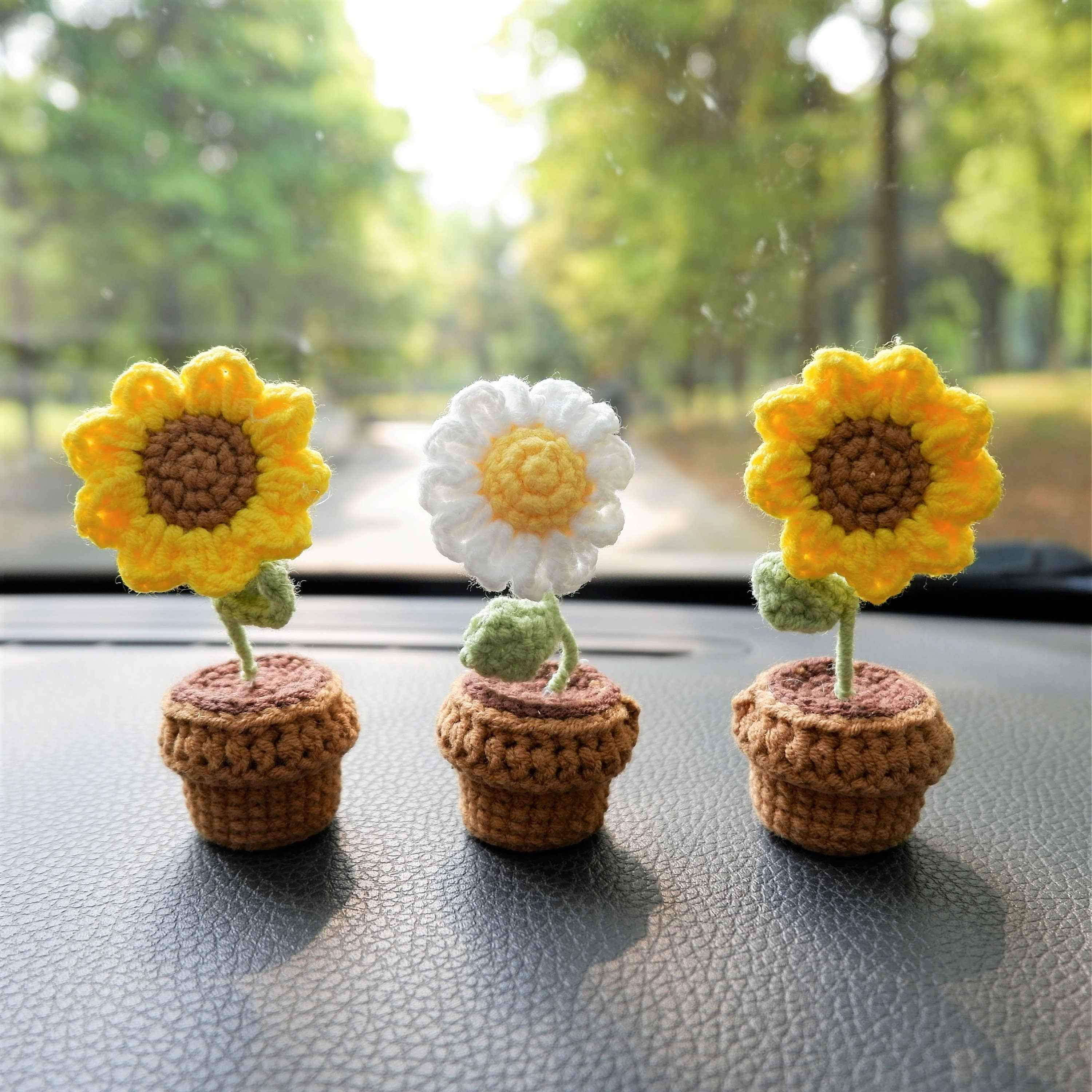 3pcs/2Pcs Mini Car Accessories- Mini Potted Sunflower/Daisy