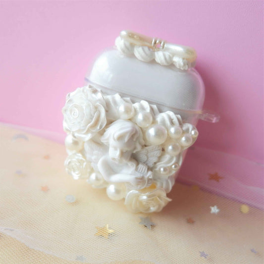 Vintage angel decoden AirPods case with roses and pearl-style details