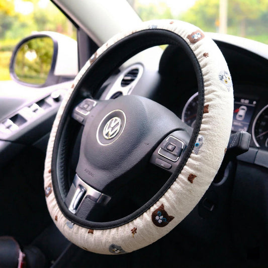 Cat embroidery elastic steering wheel cover for standard 14.5 to 15 inch wheels