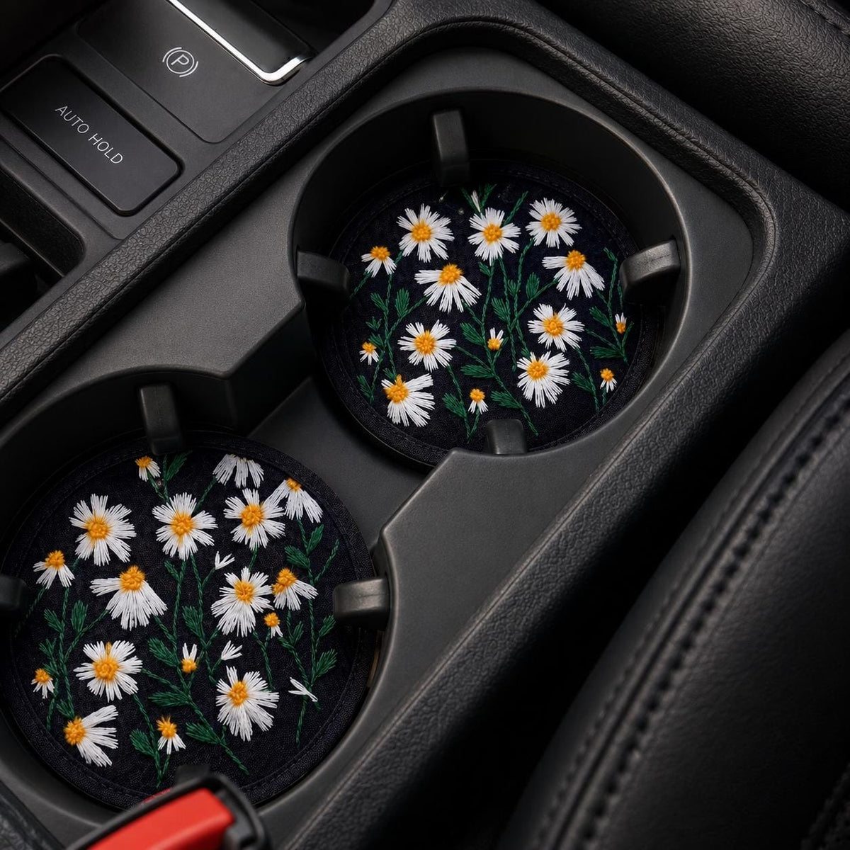Embroidered Daisy Car Coasters - Set of 2 - image 3