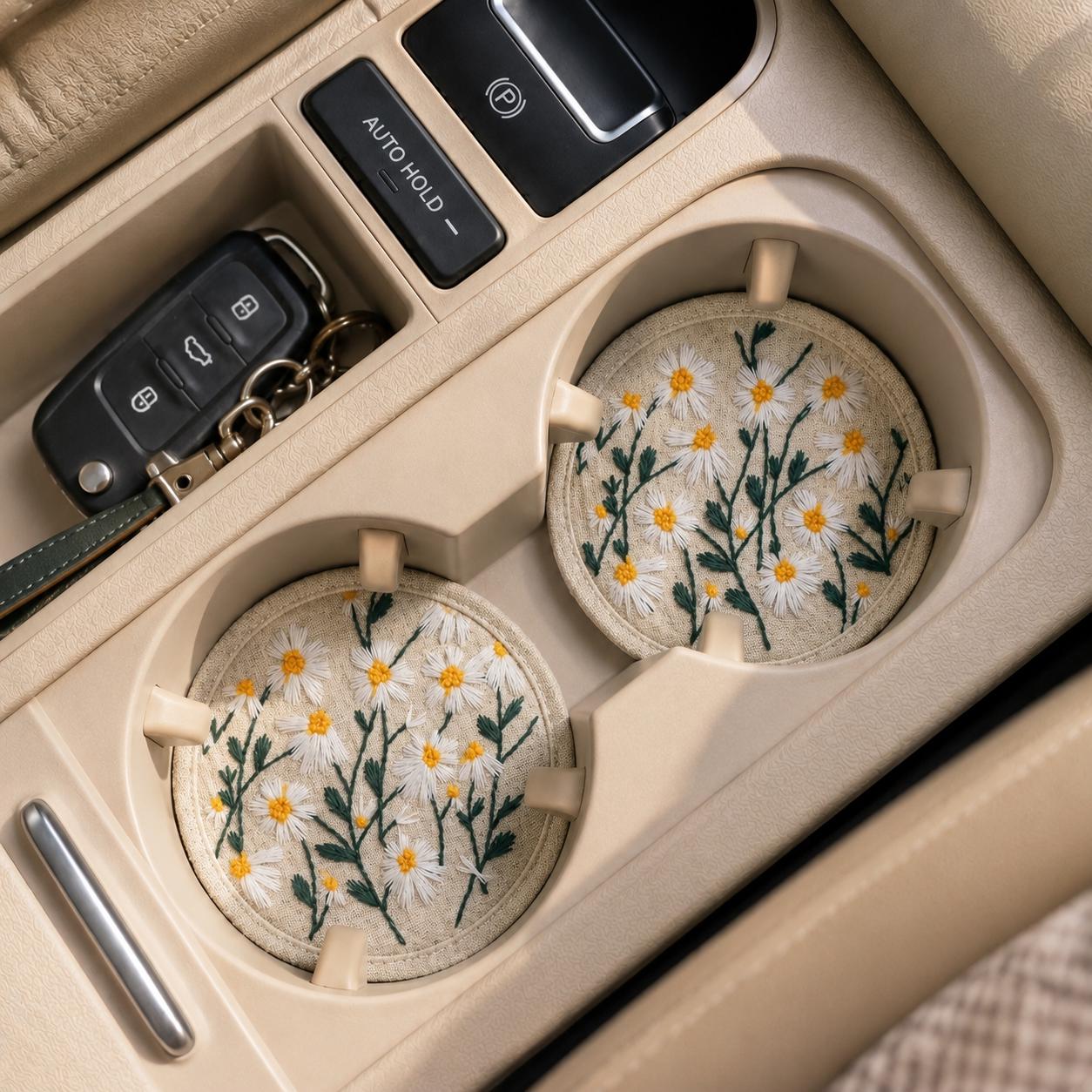 Embroidered Daisy Car Coasters - Set of 2 - image 5