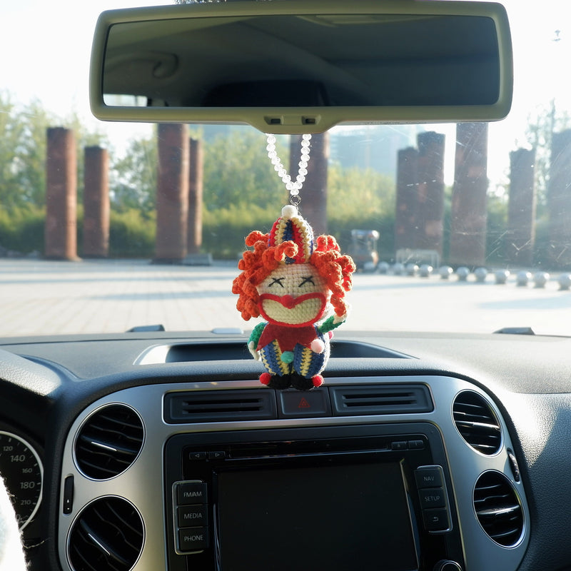 Crochet Clown Car Hanging Accessories, Car Rear View Mirror Accessory, Cute Interior Car Accessory, Goth Car Accessory, Halloween Gift