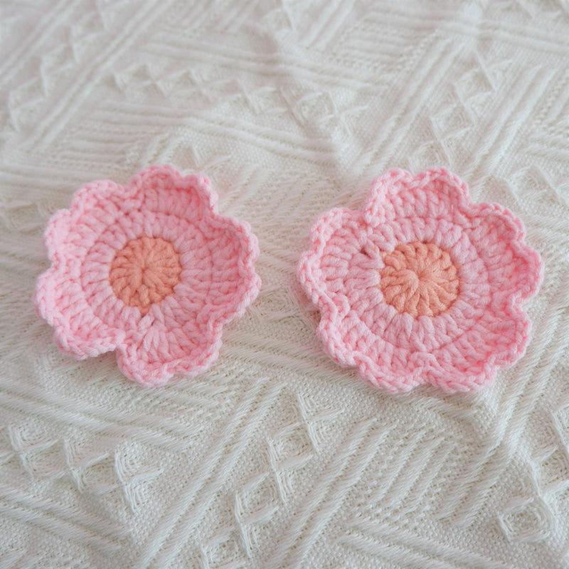 Crochet Car Coaster Set of 2, Cherry Blossom Car Coasters, Cute Car Accessory for Women, 2.75'' Car Coasters, Boho Car Interior Accessory